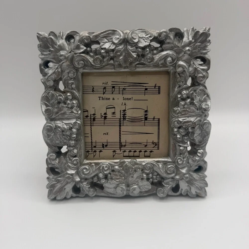 Vintage Regency Frame Silver 3D Ornate Carved 6x6 Pic 3x3 Drexel Heritage